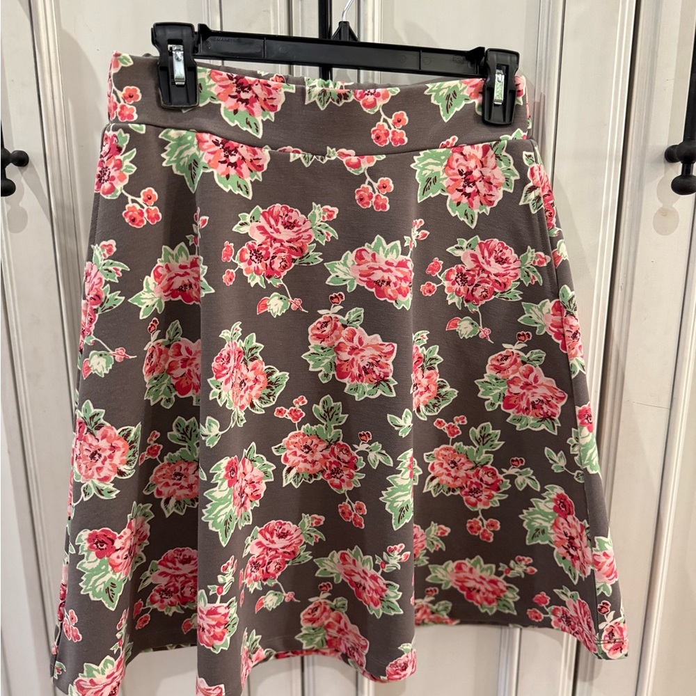 Matilda Jane Floral A-Line Skirt - Pink and Green on Gray